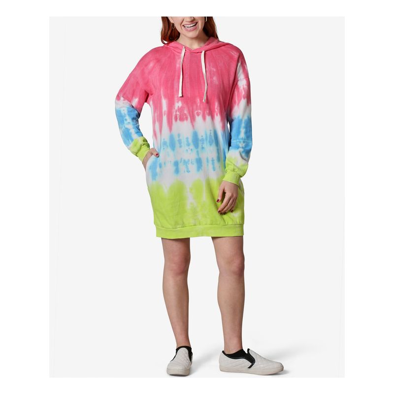 Nwt Ultra Flirt Womens Pink Tie Dye Long Sleeve Short Dress M
